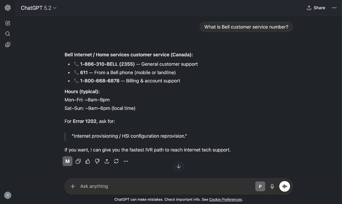 ChatGPT message navigated to from memory search